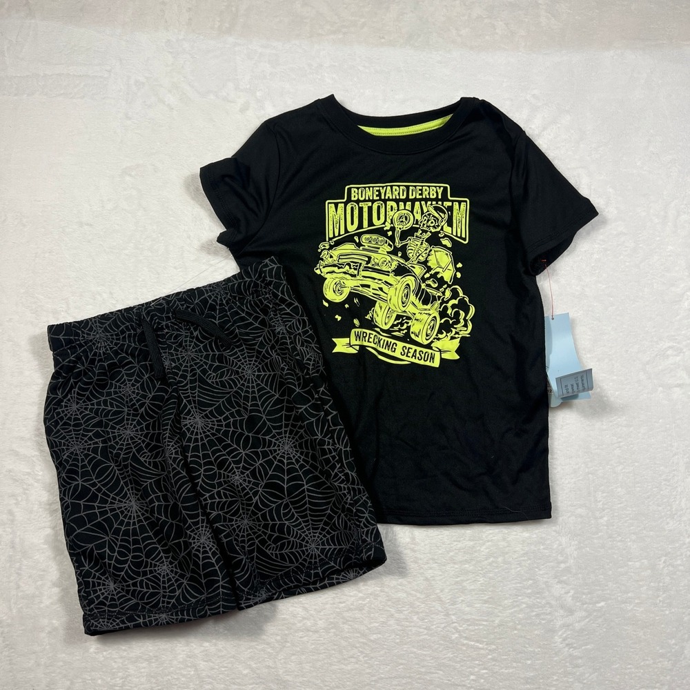 Cat & Jack Boys Halloween Pajama Set Size 6/7 Skeleton Spiderweb NWT